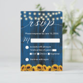 Blaue Sonnenblumen Rustikale Hochzeit RSVP Karte (Stehend Vorderseite)