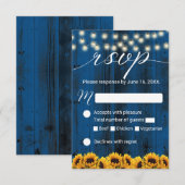 Blaue Sonnenblumen Rustikale Hochzeit RSVP Karte (Vorne/Hinten)