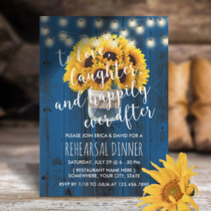 Blaue Sonnenblumen-Scheunen-Hochzeitsprobe-Dinner Einladung