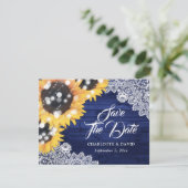 Blaue Sonnenblumen-Schnürblume-Hochzeit Ankündigung (Stehend Vorderseite)