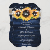 Blaue Sonnenblumen-Schnürblume-Hochzeit Einladung (Vorne/Hinten)