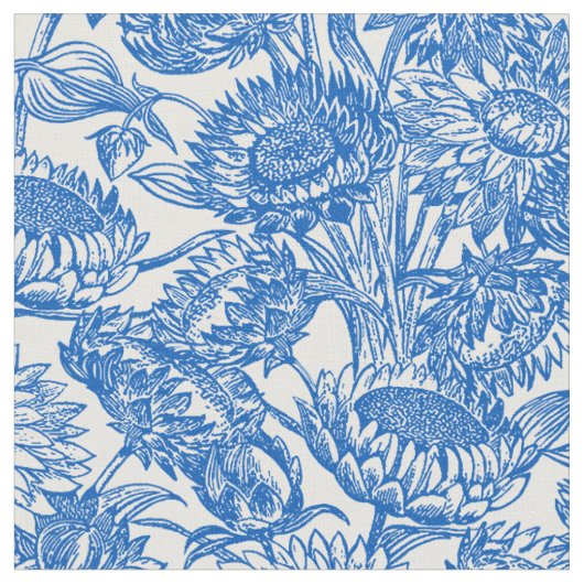 Blaue Sonnenblumen Toile Stoff (Nahaufnahme)