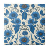 Blaue Sonnenblumen und Blätter Fliese (Vorderseite)
