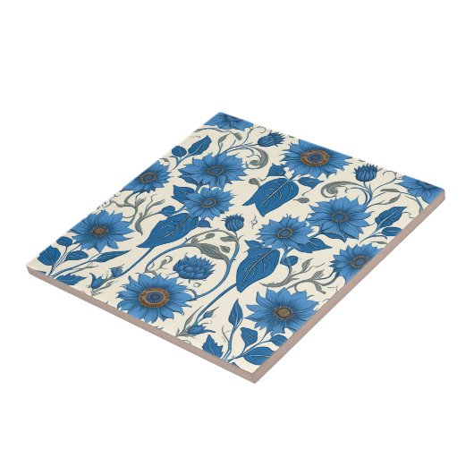 Blaue Sonnenblumen und Blätter Fliese (Seite)