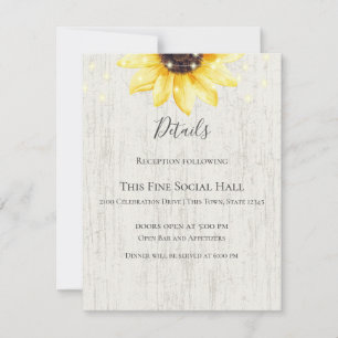 Blaue Sonnenblumen und Lichter Rustikale Hochzeit Einladung