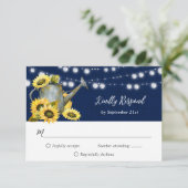 Blaue Sonnenblumen-Wasserpfeife kann Hochzeit begr RSVP Karte (Stehend Vorderseite)