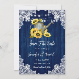 Blaue Sonnenblumenblume, Holzwasser kann Hochzeit Save The Date