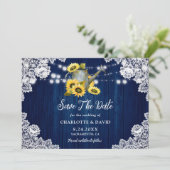 Blaue Sonnenblumenblume mit Spitzhackenwasser Hoch Save The Date (Stehend Vorderseite)