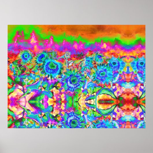Blaue Sonnenblumenfelder für immer, abstrakte Blum Poster (Vorne)
