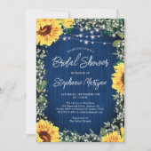 Blaue Sonnenblumenleuchten Brautparty Einladung (Vorderseite)