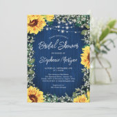 Blaue Sonnenblumenleuchten Brautparty Einladung (Stehend Vorderseite)