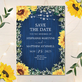 Blaue Sonnenblumenleuchten Rustikale Hochzeit Save The Date