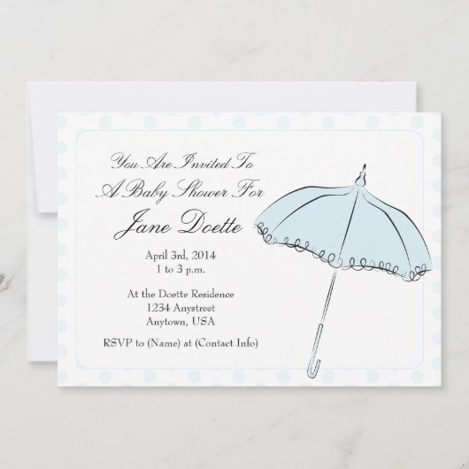 Blaue Sonnenschirm-Dusche Einladung (Vorderseite)