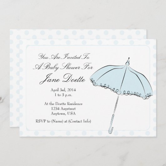 Blaue Sonnenschirm-Dusche Einladung (Vorne/Hinten)