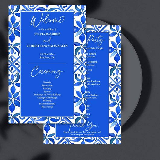 Blaue spanische Talavera-Fliesen Hochzeitsprogramm