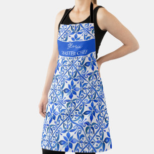 Blaue spanische Talavera-Fliesen personalisierte G Schürze