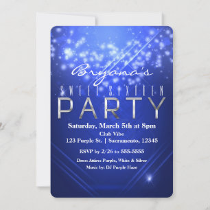 Blaue Sparkle Club Vibe Geburtstags PARTY Einladun Einladung