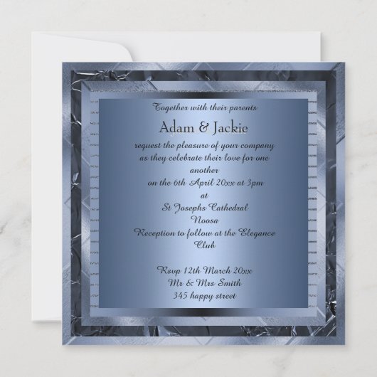 BLAUE SPARKLE LAYERED ELEGANT WEDING INVITATION EINLADUNG (Rückseite)