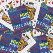 Blaue Spielkarten mit Namen in Farben