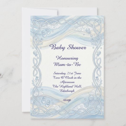 Blaue Spitze Baby Shower Einladung (Vorderseite)