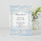 Blaue Spitze Baby Shower Einladung (Stehend Vorderseite)