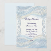 Blaue Spitze Baby Shower Einladung (Vorne/Hinten)