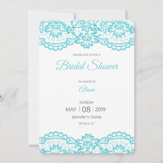 Blaue Spitze-Brautparty-Karte Einladung (Vorderseite)