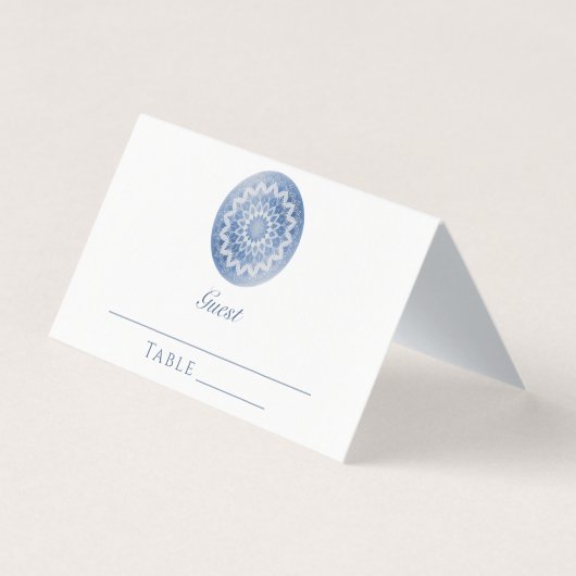 Blaue Spitze Mandala Hochzeitsplatzkarte (Vorderseite)