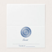 Blaue Spitze Mandala Hochzeitsplatzkarte (Außenseite Aufgefaltet)
