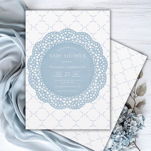 Blaue Spitze Vintage-Baby-Party Einladung