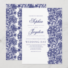 Blaue Spitzen Elegant und Moderne Hochzeit Einladung