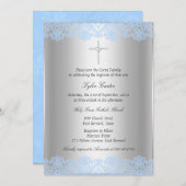 Blaue Spitzen-Kreuztaufe/Christening-Einladung Einladung (Vorne/Hinten)