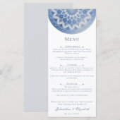 Blaue Spitzen-Mandala-Hochzeit Menükarte (Vorne/Hinten)