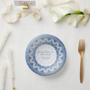 Blaue Spitzen-Mandala-Hochzeit Pappteller
