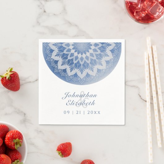 Blaue Spitzen-Mandala-Hochzeitsservietten Serviette (Beispiel)