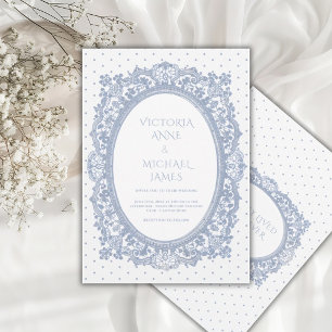 Blaue Spitzenrahmen Whimsical Vintage Hochzeit  Einladung