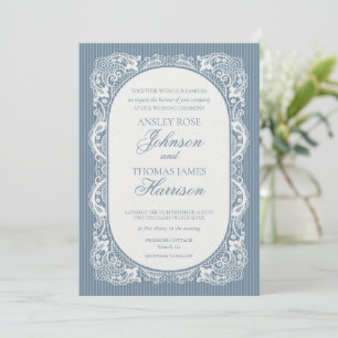 Blaue Spitzenuntersetzer Hochzeit im Vintage-Blume Einladung