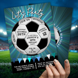 Blaue Sport-Soccer-Ball-Jungen-Geburtstagsfeier Einladung