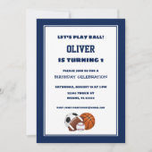 Blaue Sportarten zum Geburtstag Einladung (Vorderseite)