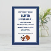 Blaue Sportarten zum Geburtstag Einladung (Stehend Vorderseite)