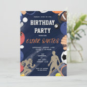 Blaue Sportjungen zum Geburtstag Einladung (Stehend Vorderseite)