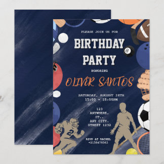 Blaue Sportjungen zum Geburtstag Einladung
