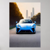 Blaue Sportwagen auf der Straße | AI Art Poster (Vorne)