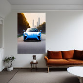 Blaue Sportwagen auf der Straße | AI Art Poster