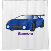 Blaue Sportwagen mit Airfolienillustrierung Duschvorhang (Vorderseite)