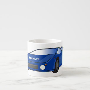 Blaue Sportwagen mit Airfolienillustrierung Espressotasse
