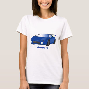 Blaue Sportwagen mit Airfolienillustrierung T-Shirt