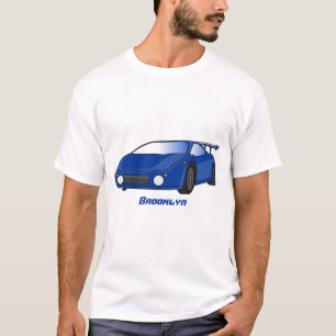 Blaue Sportwagen mit Airfolienillustrierung T-Shirt