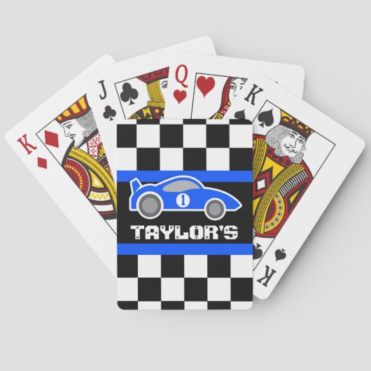 Blaue Sportwagentypen Auto Name Spielkarten (Rückseite)