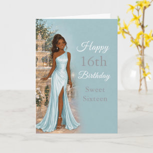 Blaue Springbrunnen-Sweet-Sixteen-Geburtstagskarte Karte